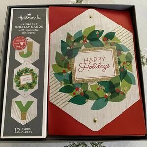 HALLMARK BOXED HOLIDAY 16" HANGABLE CARDS JOY WREATH W ENVELOPES NIB CHRISTMAS